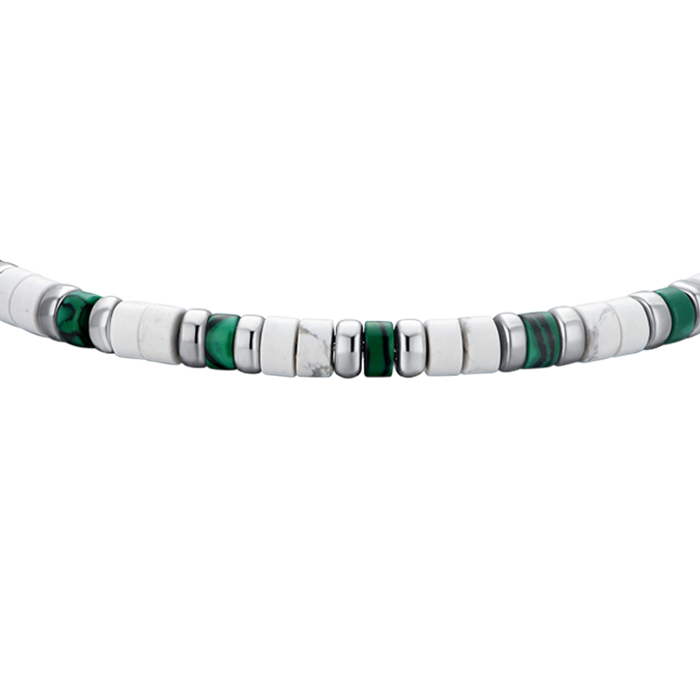 PULSERA DE ACERO PARA HOMBRE PIEDRAS BLANCAS Y VERDES