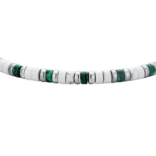 PULSERA DE ACERO PARA HOMBRE PIEDRAS BLANCAS Y VERDES