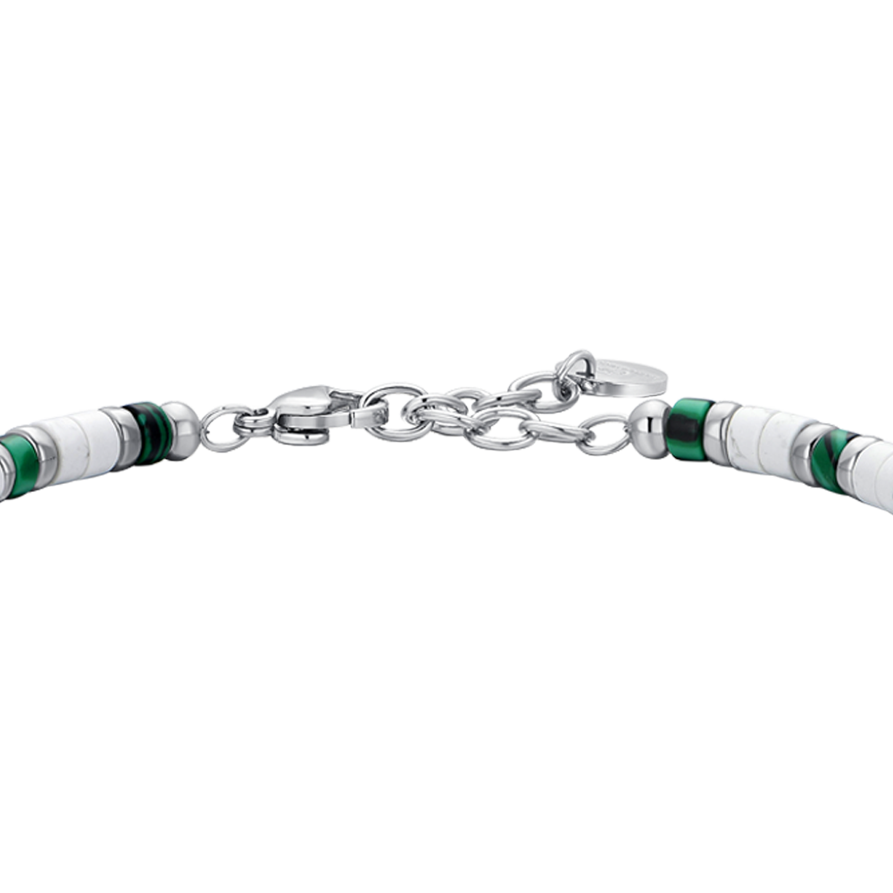 PULSERA DE ACERO PARA HOMBRE PIEDRAS BLANCAS Y VERDES