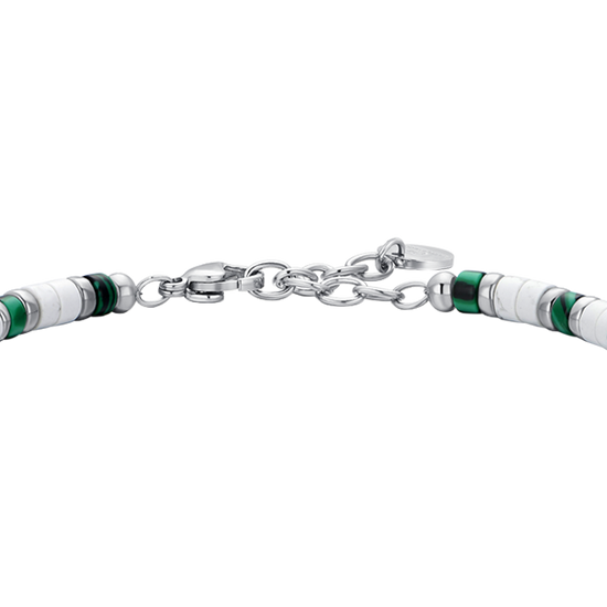 PULSERA DE ACERO PARA HOMBRE PIEDRAS BLANCAS Y VERDES
