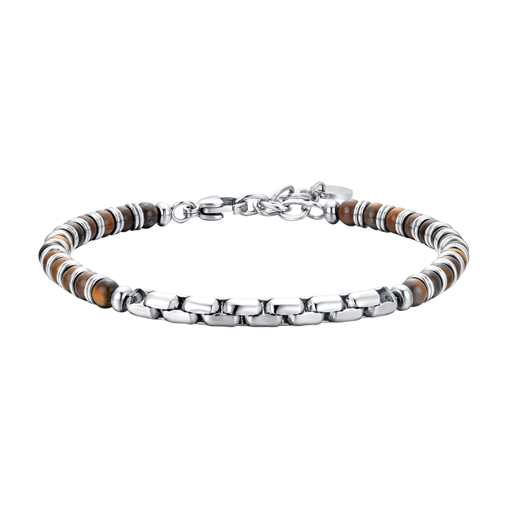 PULSERA DE HOMBRE DE ACERO CON PIEDRA OJO DE TIGRE