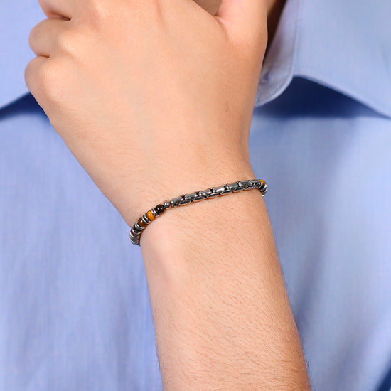 PULSERA DE HOMBRE DE ACERO CON PIEDRA OJO DE TIGRE