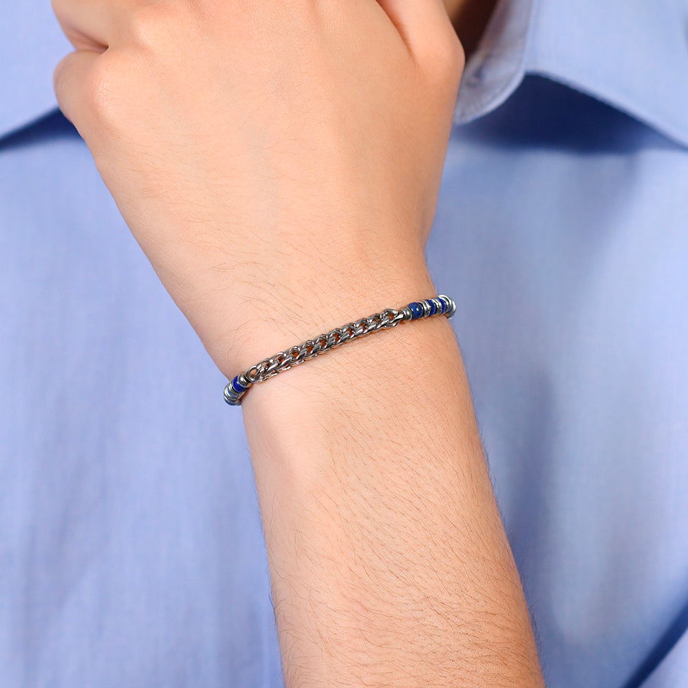 PULSERA DE HOMBRE DE PIEDRA LAPISLÁZULI Y ACERO