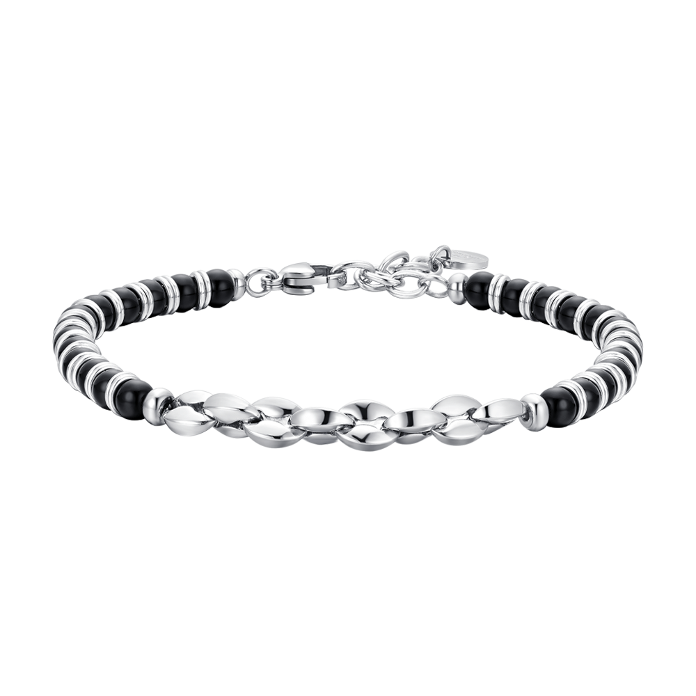 PULSERA DE ACERO PARA HOMBRE PIEDRAS DE AGATA NEGRA