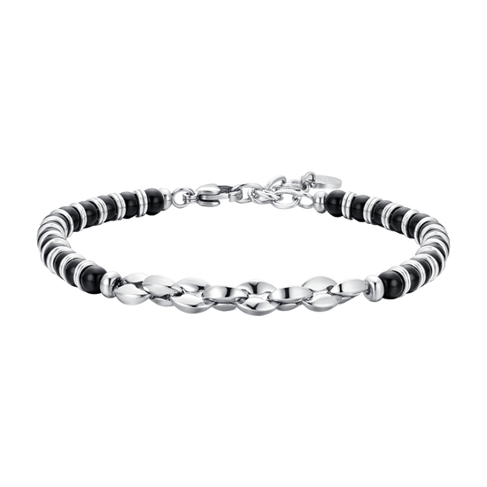 PULSERA DE ACERO PARA HOMBRE PIEDRAS DE AGATA NEGRA