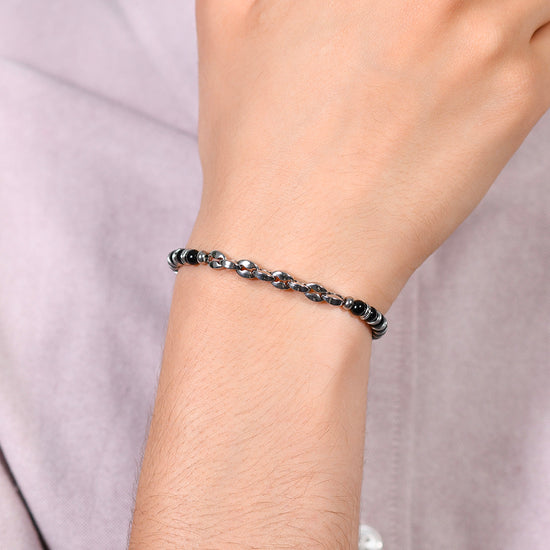 PULSERA DE ACERO PARA HOMBRE PIEDRAS DE AGATA NEGRA