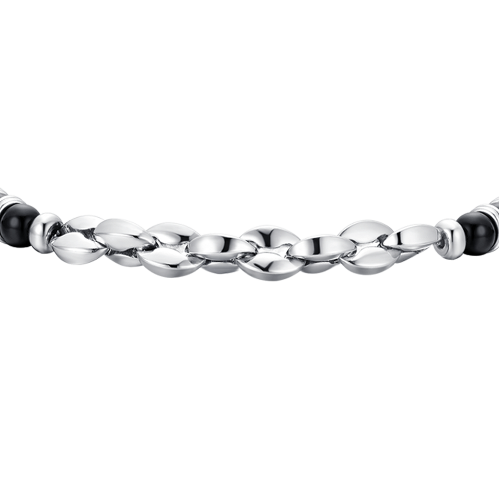 PULSERA DE ACERO PARA HOMBRE PIEDRAS DE AGATA NEGRA