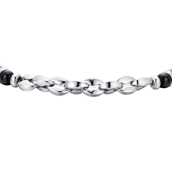 PULSERA DE ACERO PARA HOMBRE PIEDRAS DE AGATA NEGRA