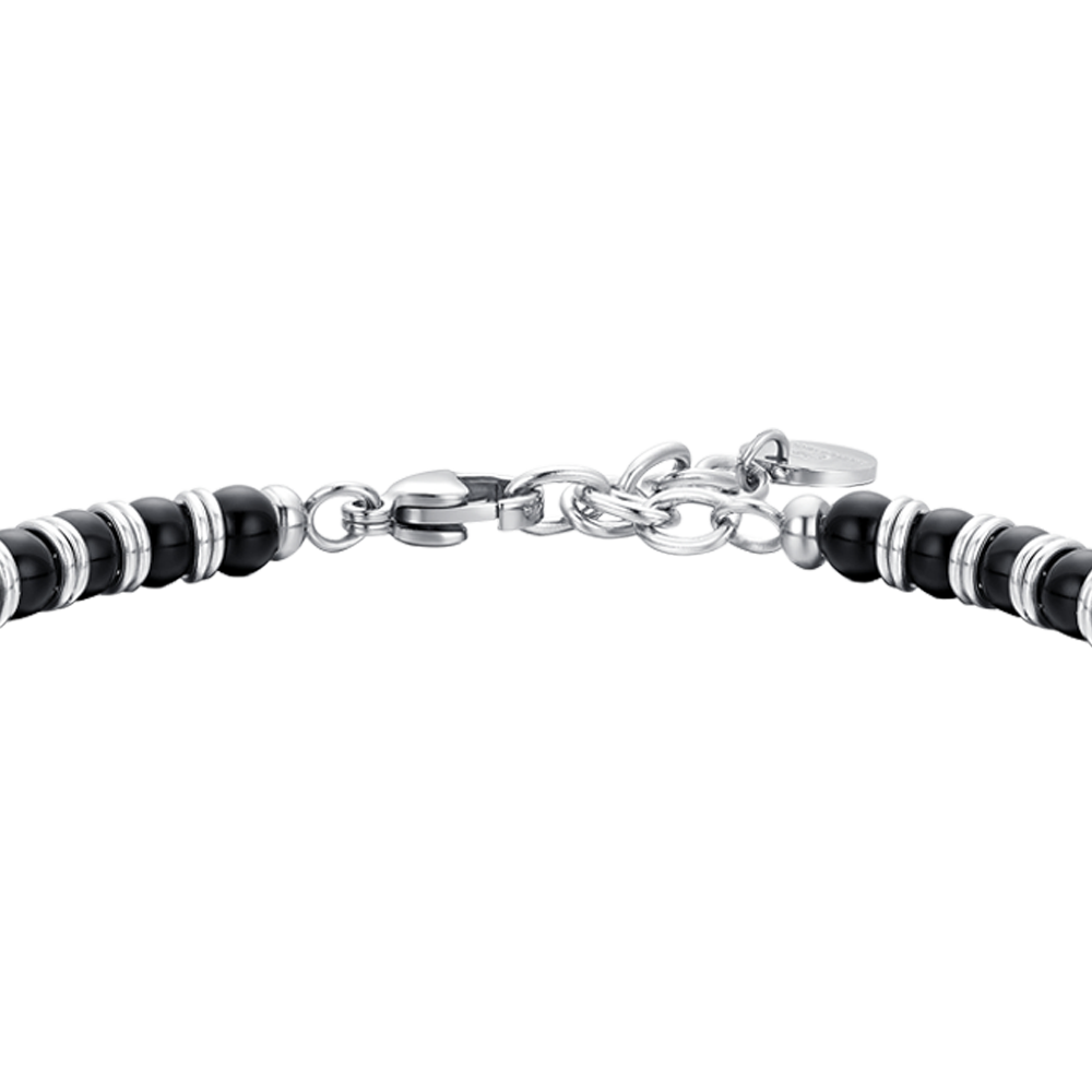PULSERA DE ACERO PARA HOMBRE PIEDRAS DE AGATA NEGRA