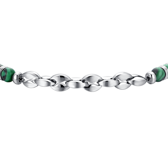 PULSERA DE ACERO PARA HOMBRE PIEDRAS VERDES Y ELEMENTOS DE ACERO