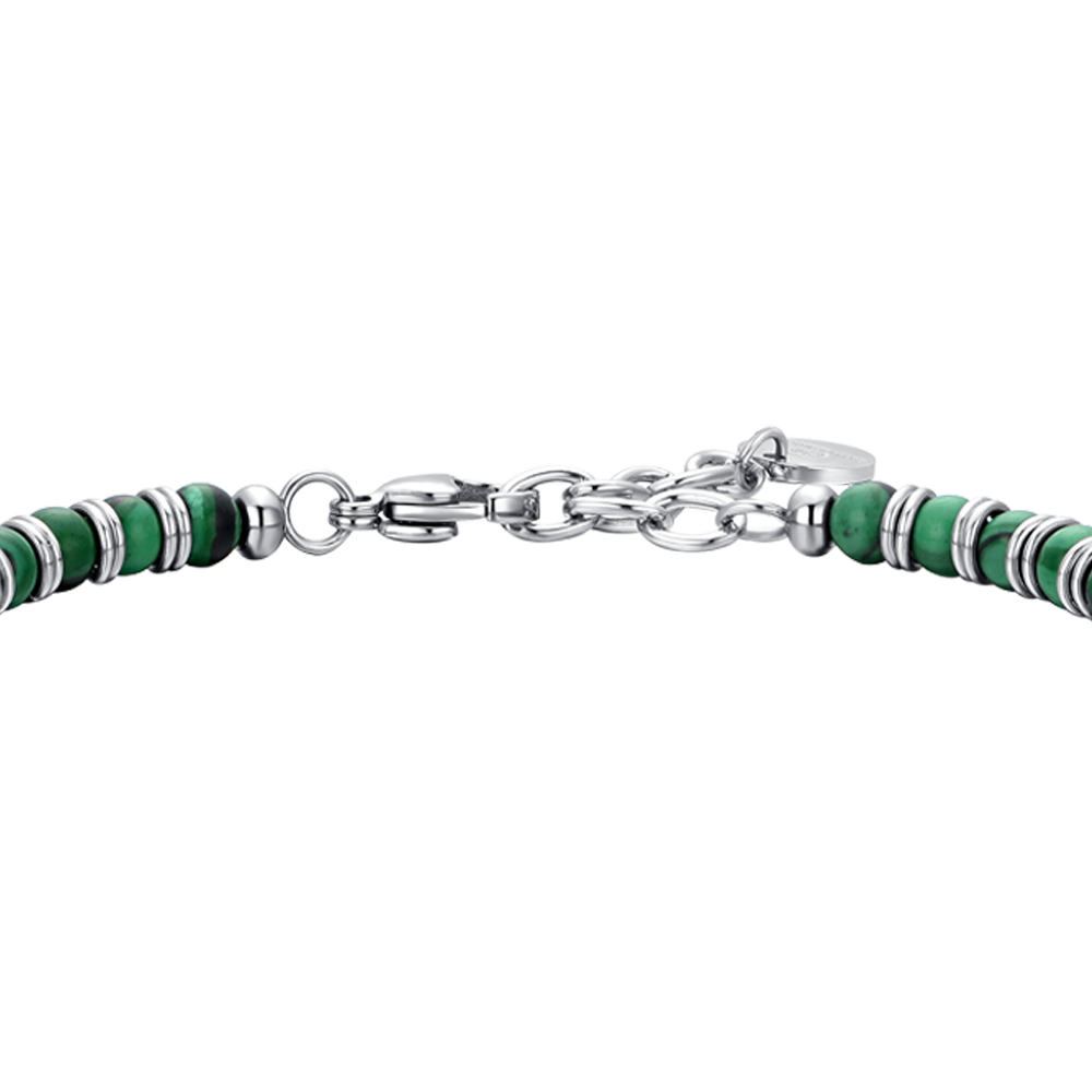 PULSERA DE ACERO PARA HOMBRE PIEDRAS VERDES Y ELEMENTOS DE ACERO