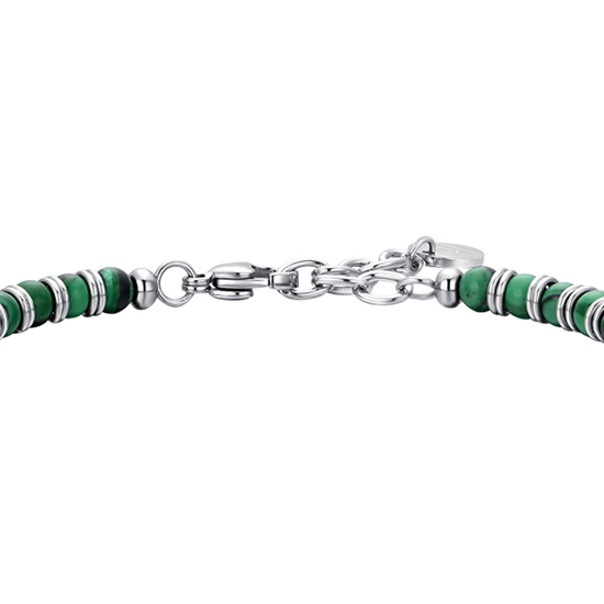 PULSERA DE ACERO PARA HOMBRE PIEDRAS VERDES Y ELEMENTOS DE ACERO
