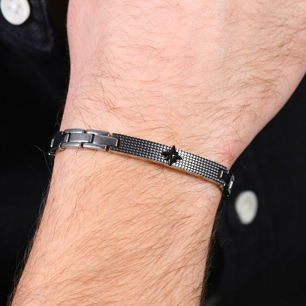ROSA DE LOS VIENTOS DE ACERO PARA HOMBRE IP BRAZALETE NEGRO