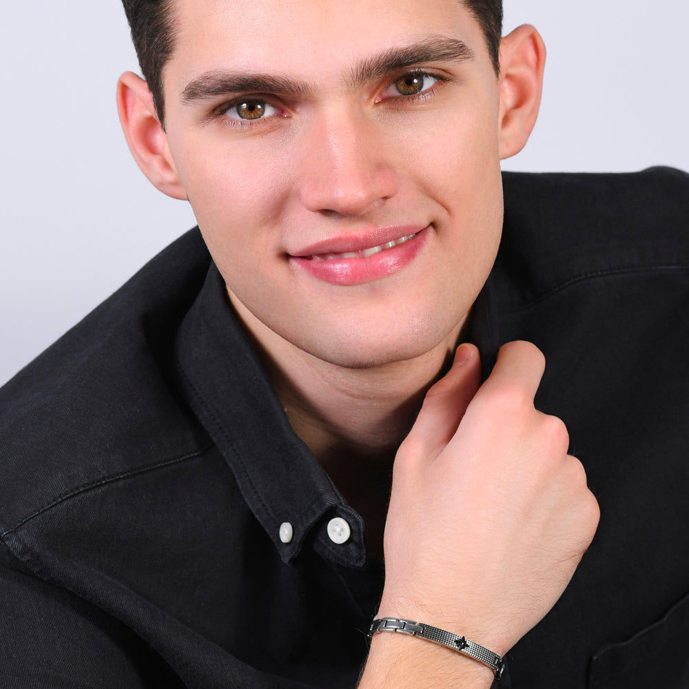 ROSA DE LOS VIENTOS DE ACERO PARA HOMBRE IP BRAZALETE NEGRO