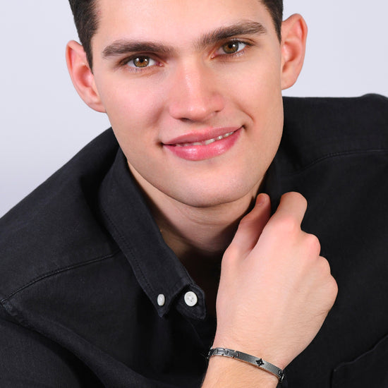 ROSA DE LOS VIENTOS DE ACERO PARA HOMBRE IP BRAZALETE NEGRO