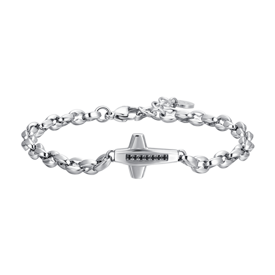 PULSERA DE HOMBRE CON CRUZ DE ACERO Y CIRCONITA NEGRA