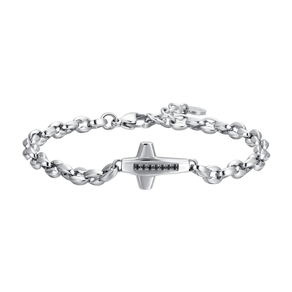 PULSERA DE HOMBRE CON CRUZ DE ACERO Y CIRCONITA NEGRA