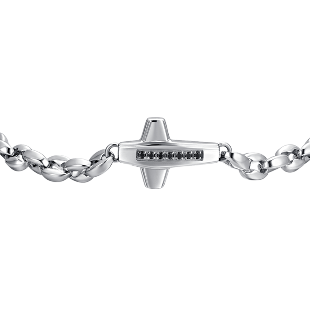 PULSERA DE HOMBRE CON CRUZ DE ACERO Y CIRCONITA NEGRA