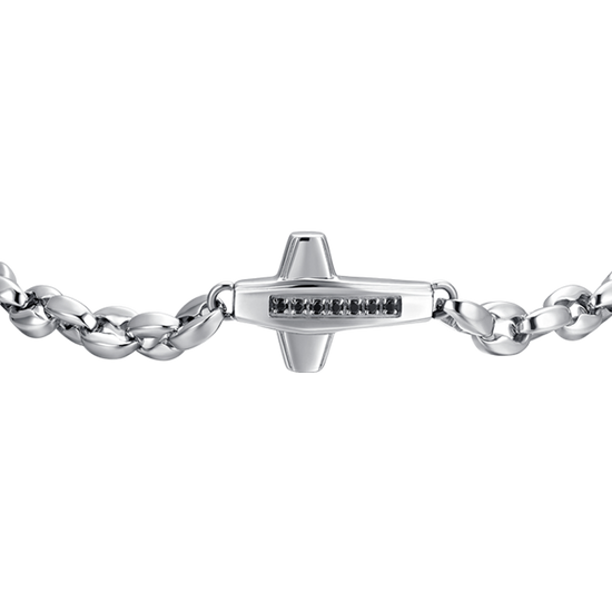 PULSERA DE HOMBRE CON CRUZ DE ACERO Y CIRCONITA NEGRA