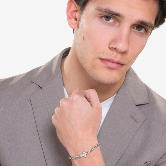 PULSERA DE ACERO PARA HOMBRE CON CRUZ