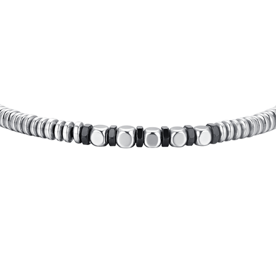 PULSERA DE HOMBRE DE ACERO PLATEADO Y HEMATITES NEGRO