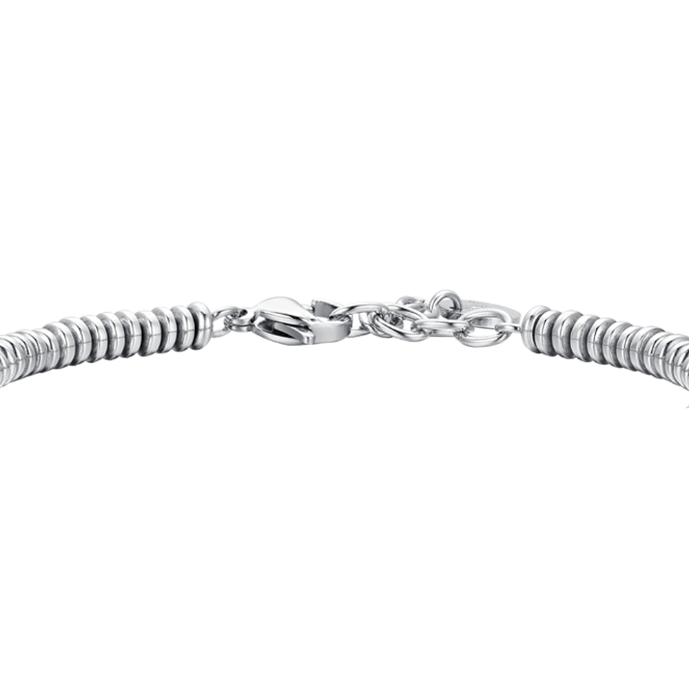 PULSERA DE HOMBRE DE ACERO PLATEADO Y HEMATITES NEGRO