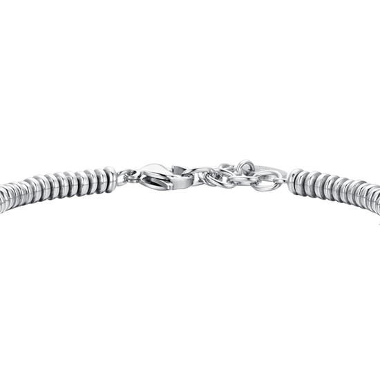 PULSERA DE HOMBRE DE ACERO PLATEADO Y HEMATITES NEGRO