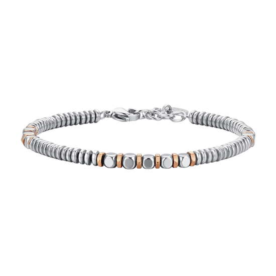 BRAZALETE DE HOMBRE DE ACERO HEMATITES PLATA Y ORO ROSA
