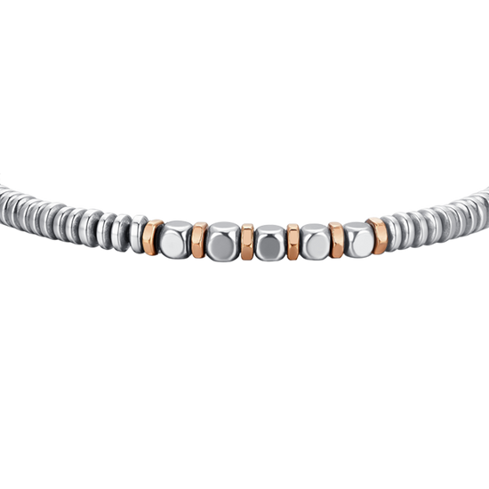 BRAZALETE DE HOMBRE DE ACERO HEMATITES PLATA Y ORO ROSA