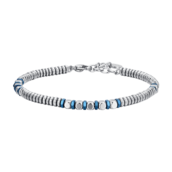 PULSERA DE ACERO PARA HOMBRE EN PLATA Y HEMATITES AZUL