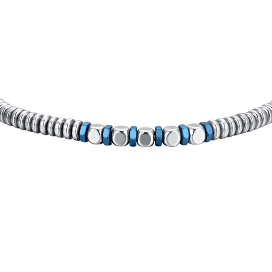 PULSERA DE ACERO PARA HOMBRE EN PLATA Y HEMATITES AZUL