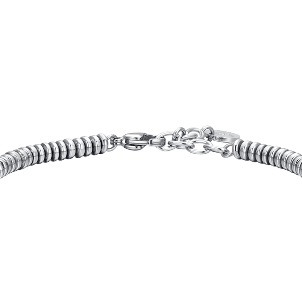 PULSERA DE ACERO PARA HOMBRE EN PLATA Y HEMATITES AZUL