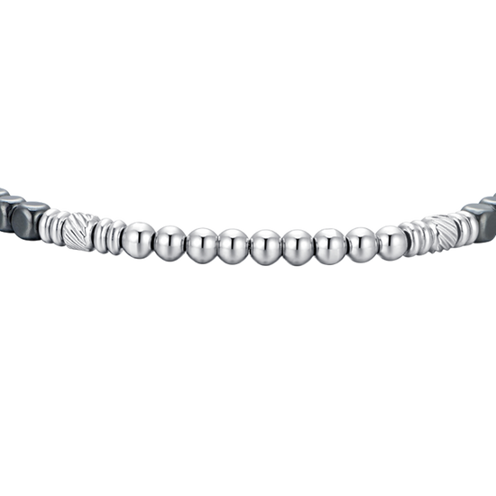 PULSERA DE HOMBRE DE ACERO PLATEADO Y HEMATITES NEGRO