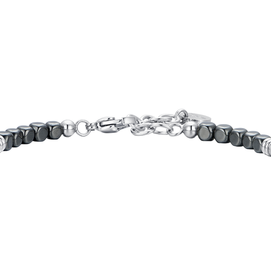PULSERA DE HOMBRE DE ACERO PLATEADO Y HEMATITES NEGRO