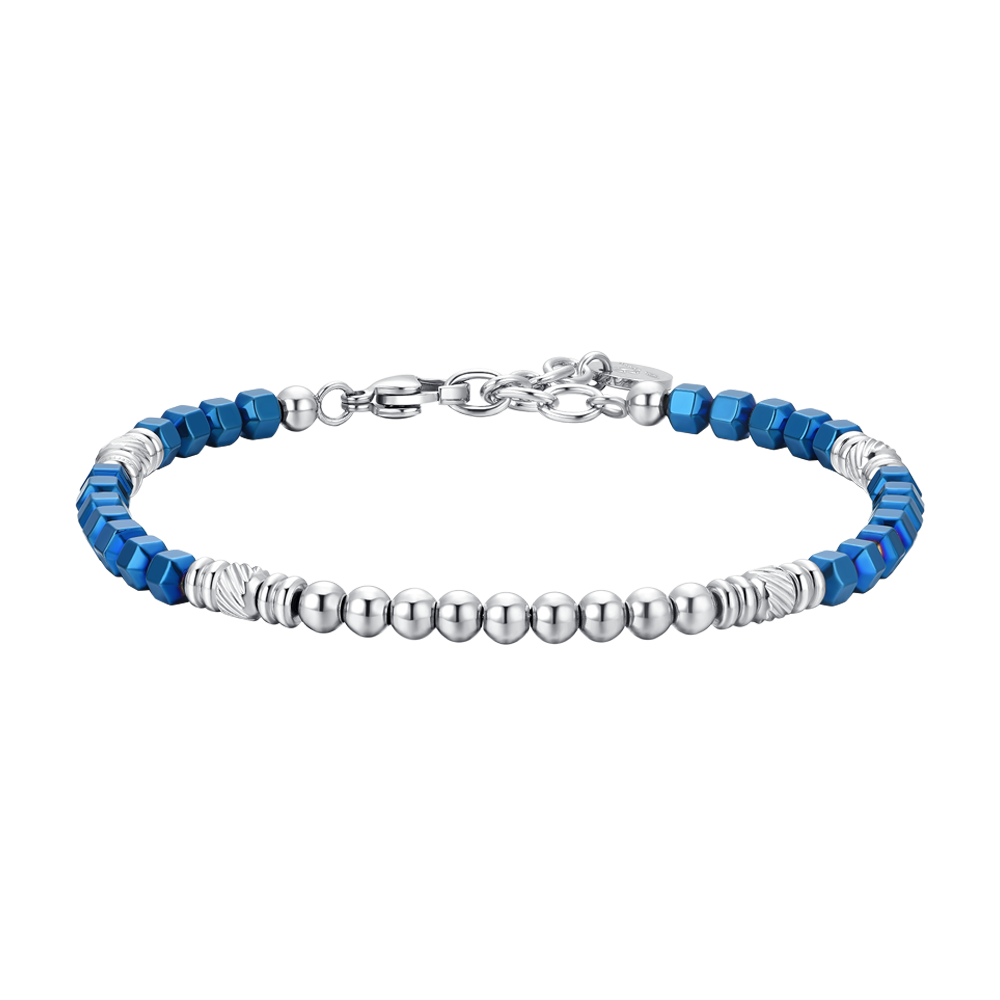 PULSERA DE HOMBRE DE ACERO EMATIVO PLATA Y AZUL