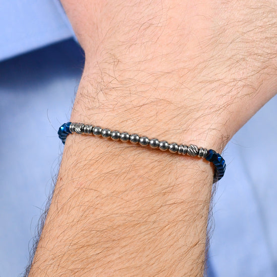 PULSERA DE HOMBRE DE ACERO EMATIVO PLATA Y AZUL