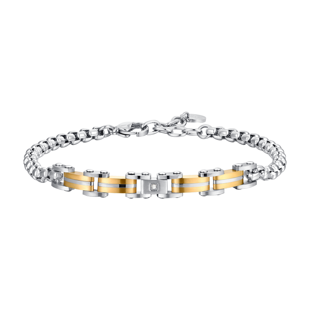 BRAZALETE DE HOMBRE DE ACERO Y ORO IP