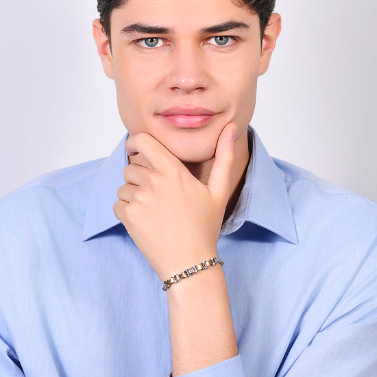 BRAZALETE DE HOMBRE DE ACERO Y ORO IP