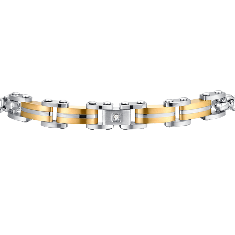 BRAZALETE DE HOMBRE DE ACERO Y ORO IP