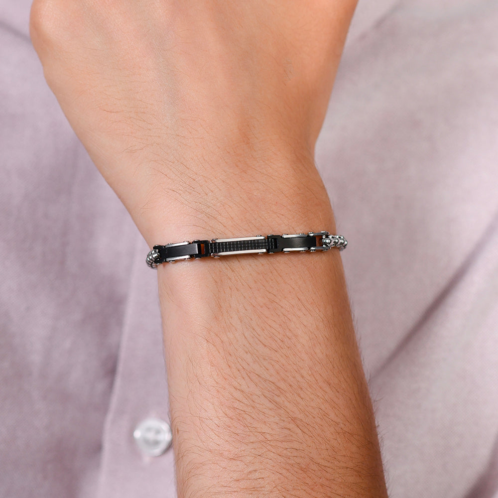 BRAZALETE DE ACERO PARA HOMBRE CON ELEMENTOS IP DE ACERO NEGRO