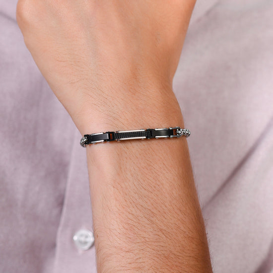 BRAZALETE DE ACERO PARA HOMBRE CON ELEMENTOS IP DE ACERO NEGRO