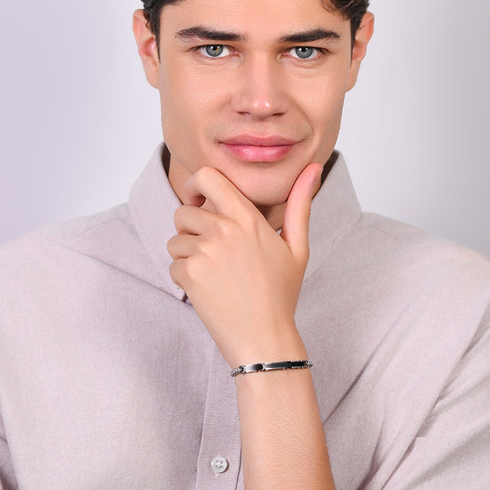 BRAZALETE DE ACERO PARA HOMBRE CON ELEMENTOS IP DE ACERO NEGRO