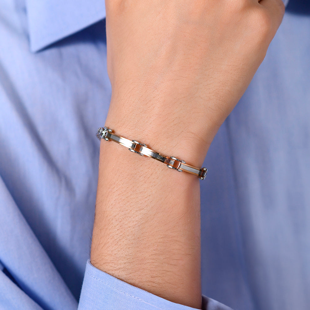 BRAZALETE DE HOMBRE DE ACERO IP ORO ROSA