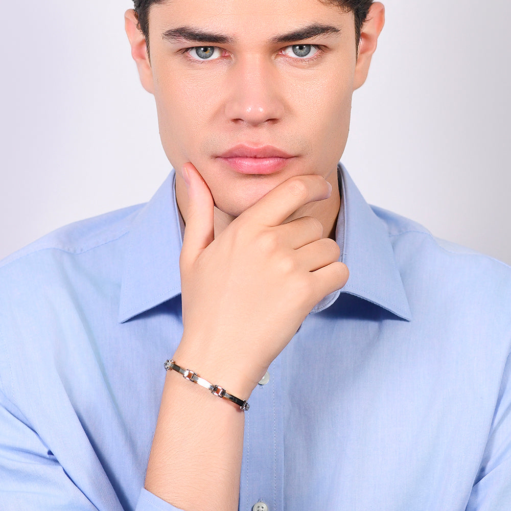 BRAZALETE DE HOMBRE DE ACERO IP ORO ROSA