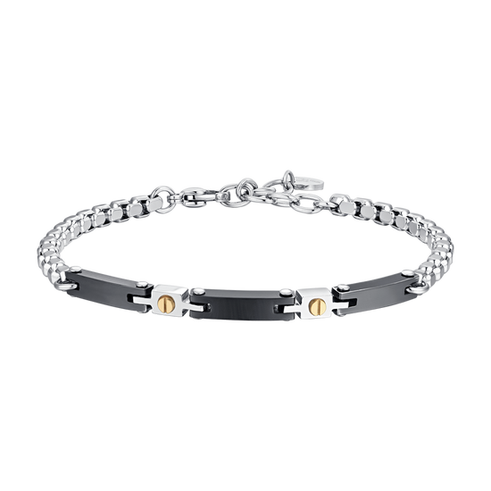 BRAZALETE DE CABALLERO DE ACERO Y CERÁMICA NEGRA