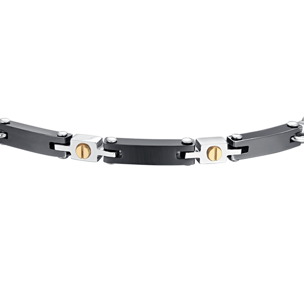BRAZALETE DE CABALLERO DE ACERO Y CERÁMICA NEGRA