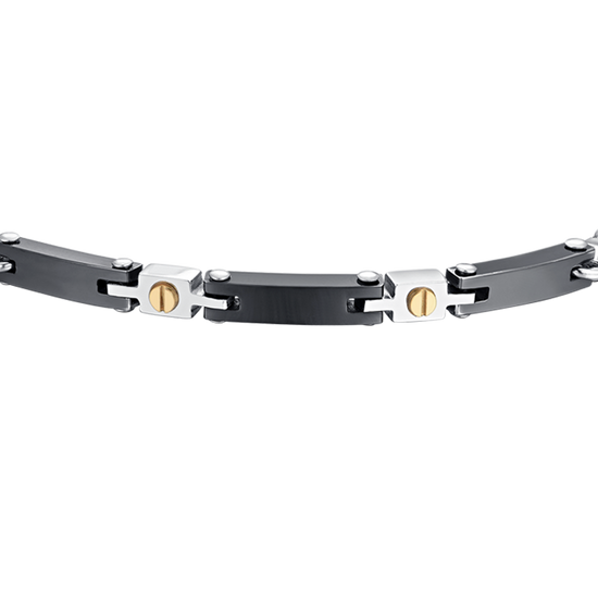 BRAZALETE DE CABALLERO DE ACERO Y CERÁMICA NEGRA