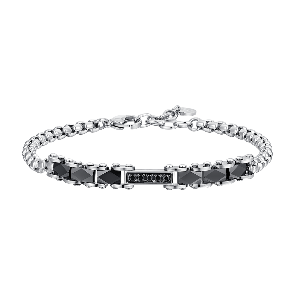 BRAZALETE DE ACERO PARA HOMBRE ELEMENTOS DE CERÁMICA NEGRA