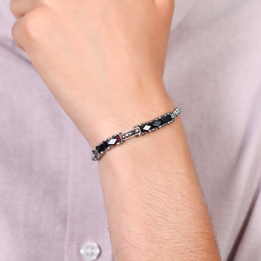 BRAZALETE DE ACERO PARA HOMBRE ELEMENTOS DE CERÁMICA NEGRA