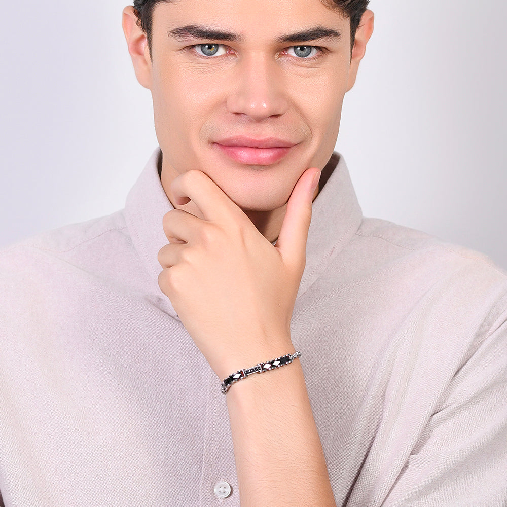 BRAZALETE DE ACERO PARA HOMBRE ELEMENTOS DE CERÁMICA NEGRA